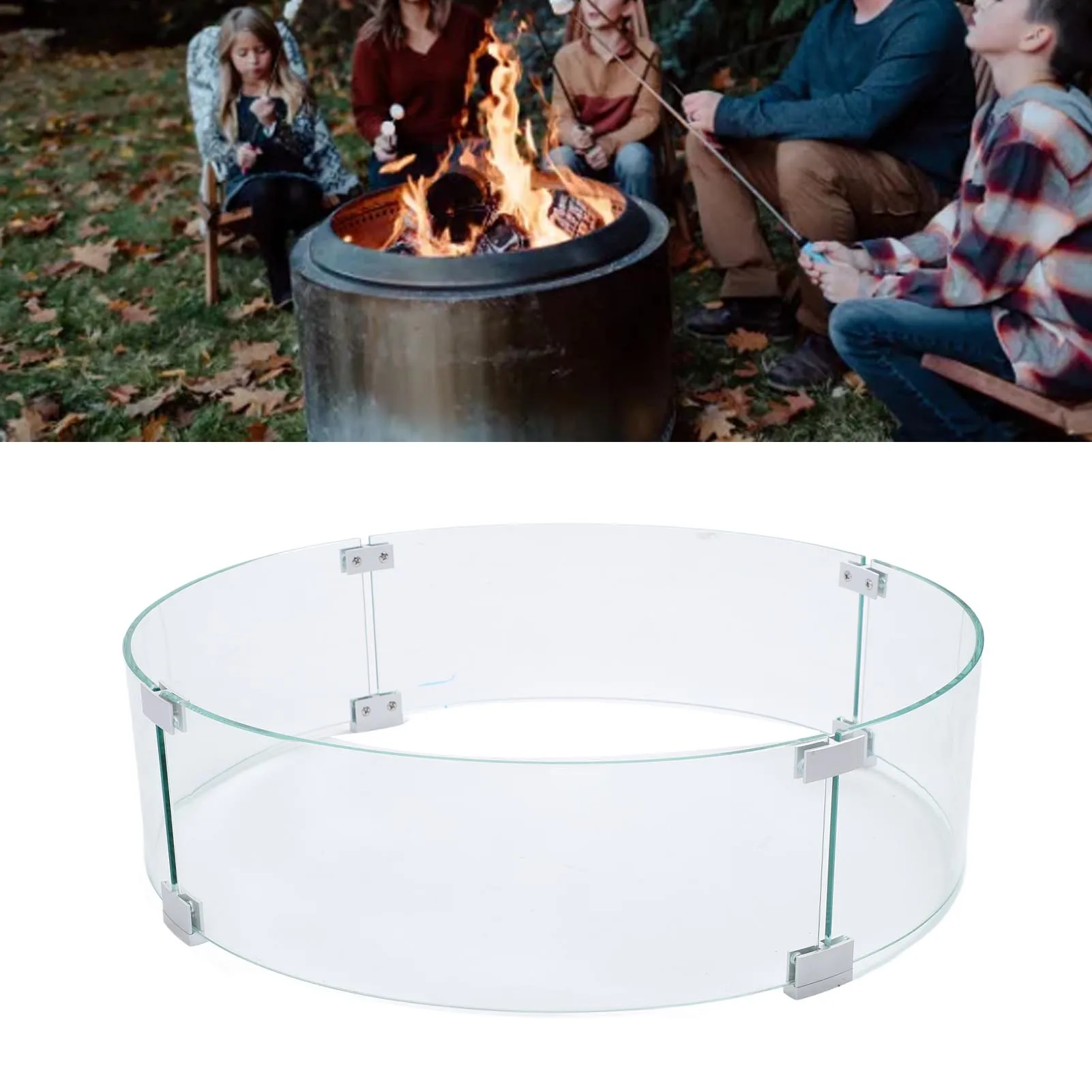 Glass Firepit Wind Guard Round Pit Wind Guard Tempered Glass Windscreen Clear Flame 650mm Diameter 6mm Thickness