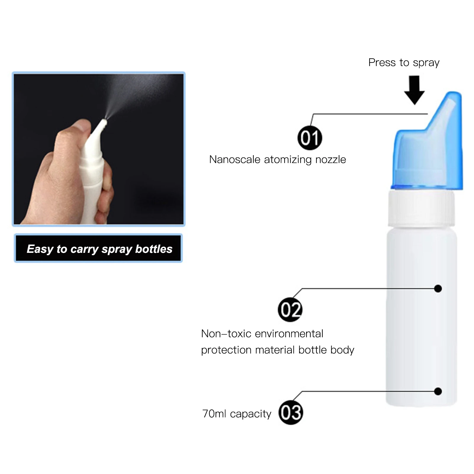 Sale 70ml Empty Refillable Rhinitis Spray Bottle BPA-Free Leak-Proof Fine Mist Nozzle for Children Adult Allergy Relief Nasal - Image 2