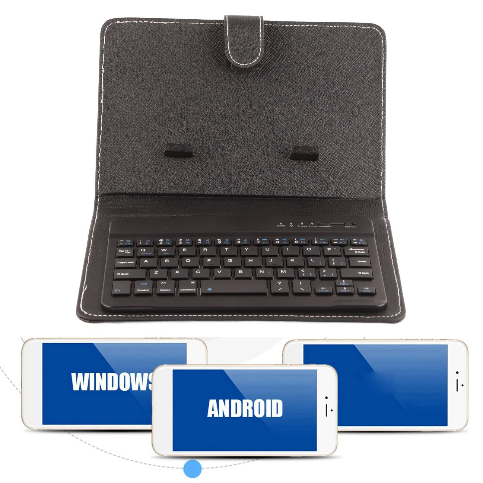 1PC 2 in 1 Wireless Bluetooth Keyboard Case with Magnetic Stand Rechargeable PU Leather Cover for iOS Android Phones Tablets