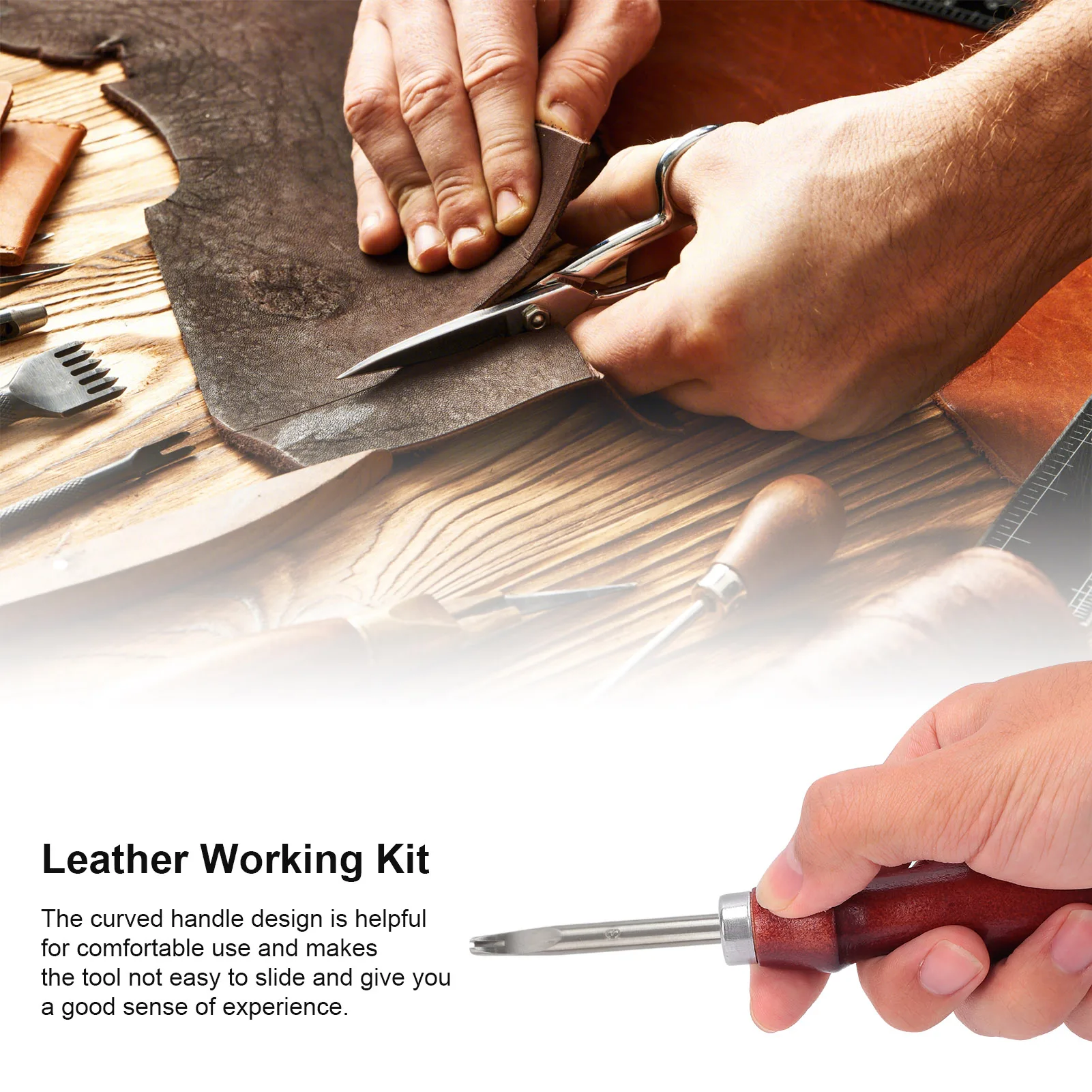 Sale 4pcs Professional Leather Edger Working Kit with Wooden Handle for DIY Craft Leather Trimming Cutting - Image 3