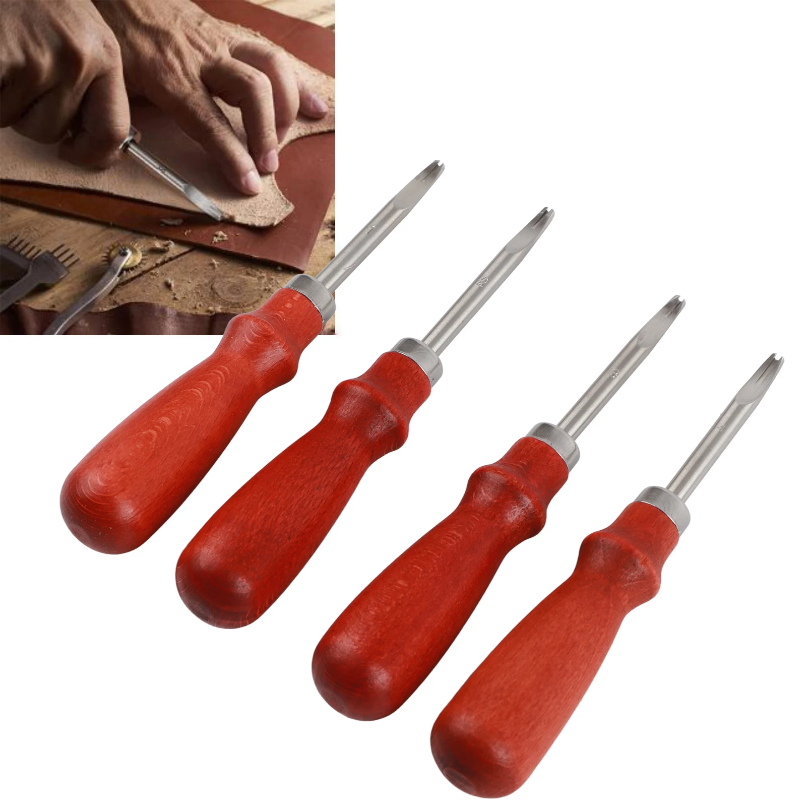 Sale 4pcs Professional Leather Edger Working Kit with Wooden Handle for DIY Craft Leather Trimming Cutting
